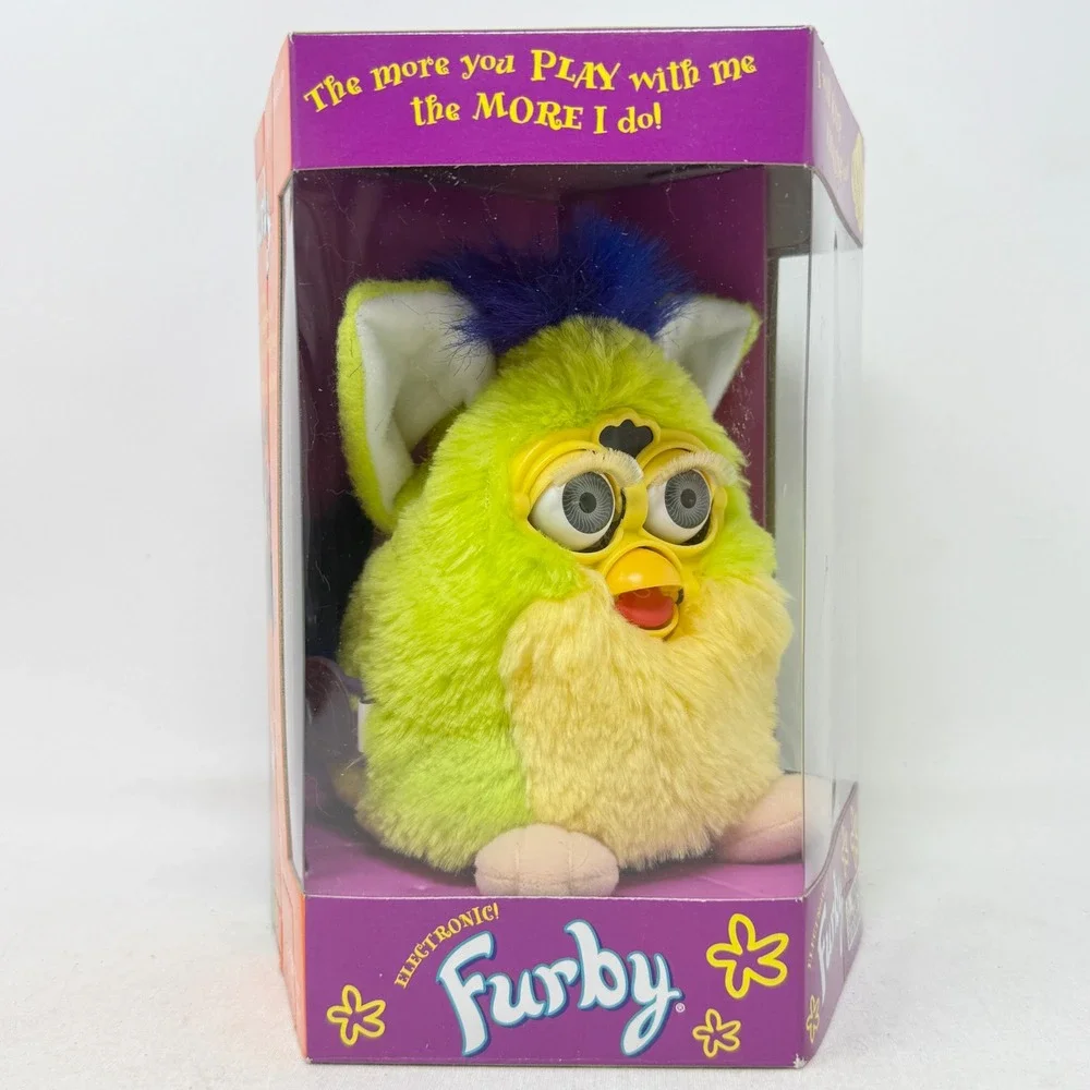 Furby Kiwi Lime Green, Yellow, Dark Blue Hair Gray‎ Eyes 1999 Factory Sealed